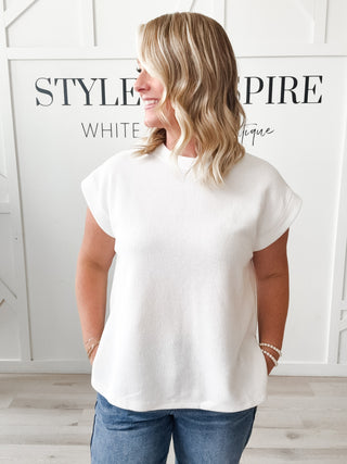 Deanna Cloudy Knit Round Neck SS Top