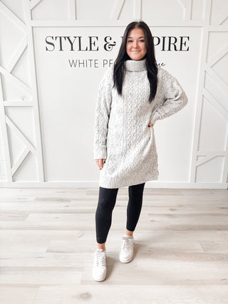 Melanie Turtleneck Cable Knit Sweater Dress