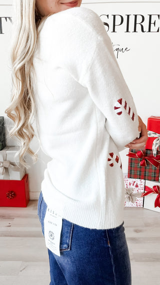 Sequin Candy Cane Christmas Sweater