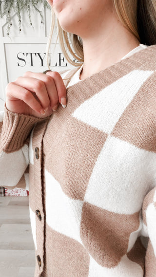 Maren Checkered Button Cardigan Sweater