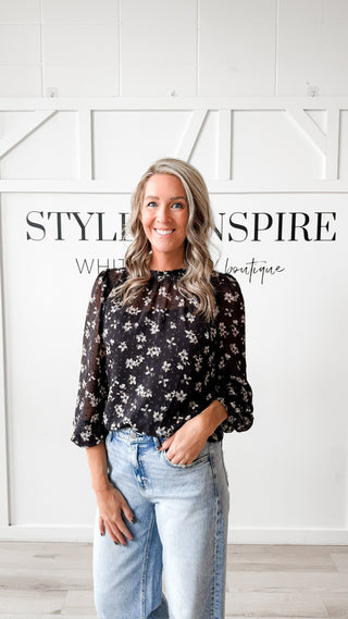 Jenna Floral Mini Ruffle Detail Blouse