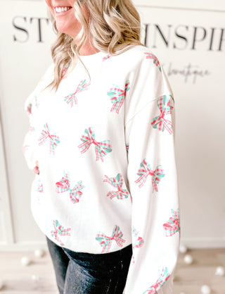 Christmas Plaid Bow Graphic Sweatshirt