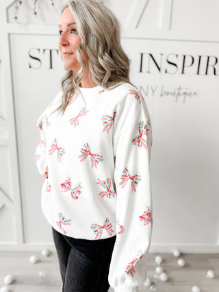 Christmas Plaid Bow Graphic Sweatshirt
