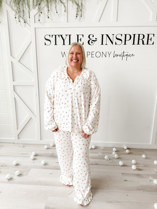 Christmas Pointelle Rib Ruffle Detail PJ Set