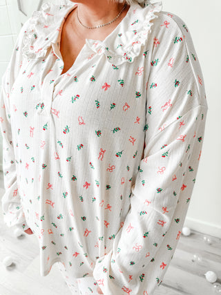 Christmas Pointelle Rib Ruffle Detail PJ Set