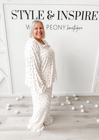 Christmas Pointelle Rib Ruffle Detail PJ Set