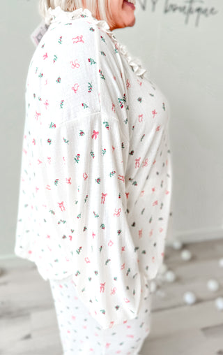 Christmas Pointelle Rib Ruffle Detail PJ Set