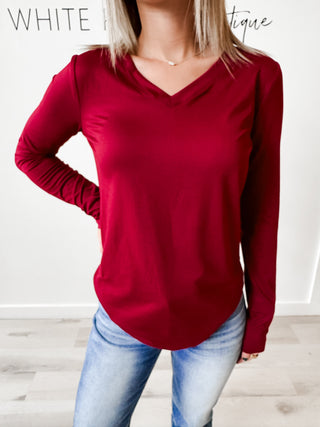 Hazel Brushed Microfiber LS V-Neck Top *ALL SALES FINAL*