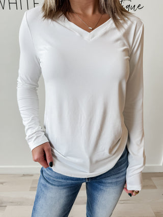 Hazel Brushed Microfiber LS V-Neck Top *ALL SALES FINAL*