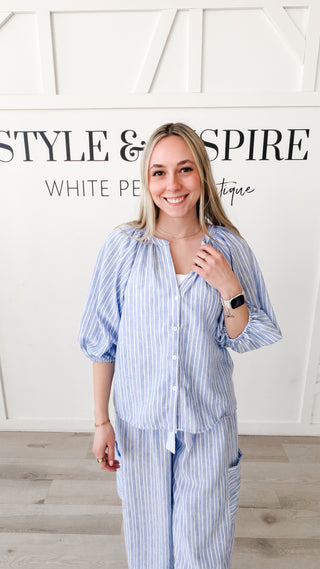 Camilla Striped Button Front Top