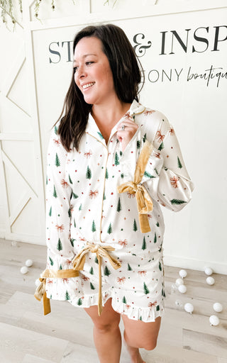 Tree & Bow Satin PJ Set