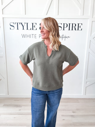 Sonia Cloudy Knit Split V Top