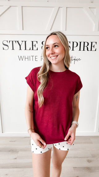 Colby Cotton Slub Rolled Sleeve Top