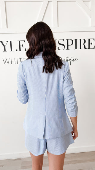 Cassie 3/4 Sleeve Pinstripe Blazer