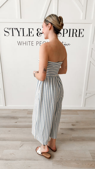 Montana Coastal Tie Front Strapless Jumpsuit
