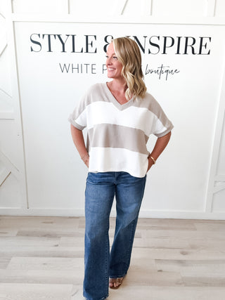 Sarah Cloudy Knit Stripe V-Neck Top