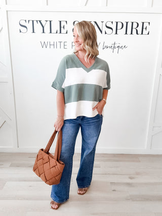Sarah Cloudy Knit Stripe V-Neck Top