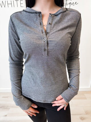 Libby Exposed Seaming Ribbed Henley Top