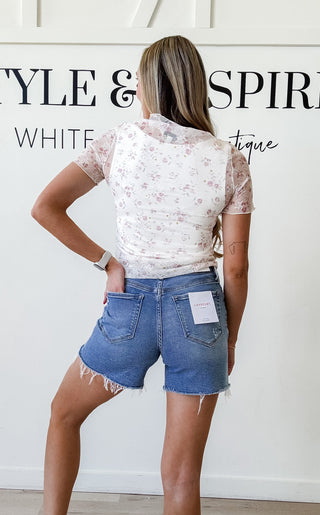 Tilly Sheer Floral Mesh Short Sleeve Top