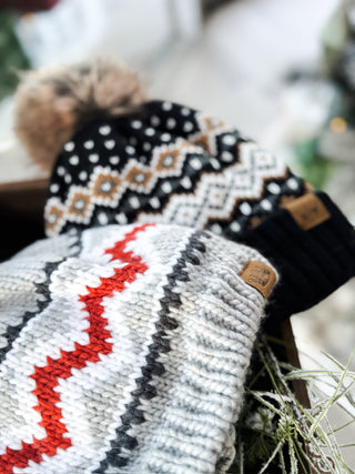 Winter Pattern Pom Hats *Final Sale*