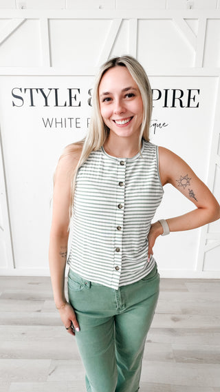 Hazel Striped Button Front Tank