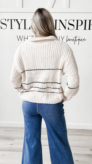 Elmari Half Button Stripe Sweater