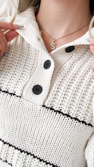 Elmari Half Button Stripe Sweater