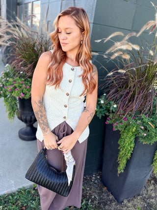 Kendra Stripe Button Front Vest