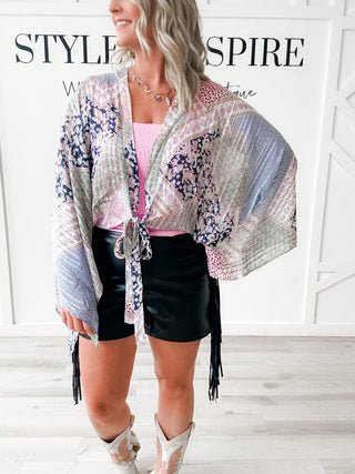 Rachel Front Tie Printed Kimono