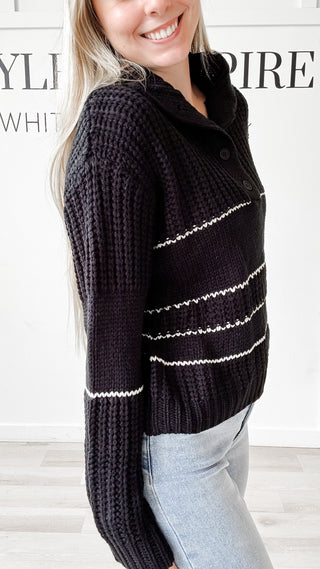 Elmari Half Button Stripe Sweater