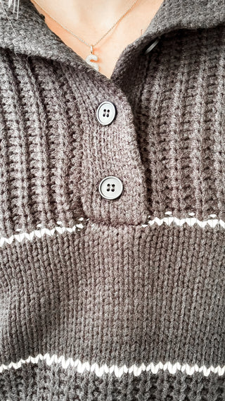 Elmari Half Button Stripe Sweater