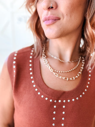 Wanda Stud Trimmed Sweater Tank