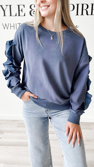 Tiffany Ruffle Sleeve Sweatshirt