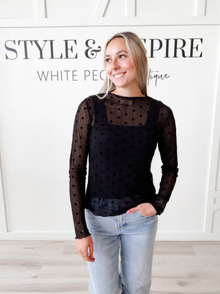 Alison Polka Dot Semi Sheer Top