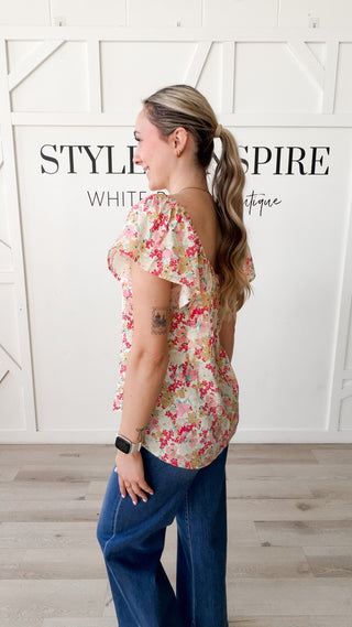 Franny V-Neck Flutter Sleeve Top
