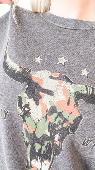 Camo Long Horn Graphic Sweatshirt  *Final Sale*