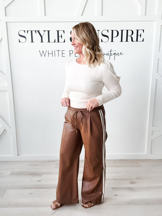 Natalie Soft Rib Puffed Detail Boatneck Top