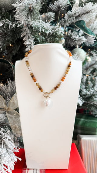 Brown Beaded Heart Necklace *Final Sale*