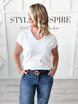 Emory Cap Sleeve V-Neck Top