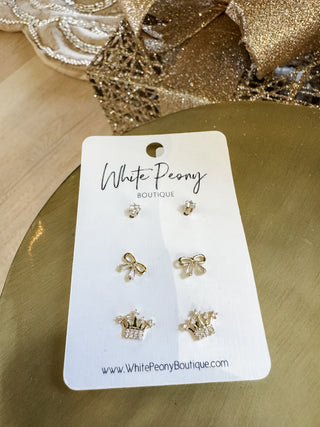 Bows and Crown Triple Set Earrings *Final Sale*