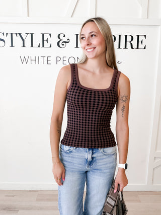Nikibiki Checked Square Neck Top