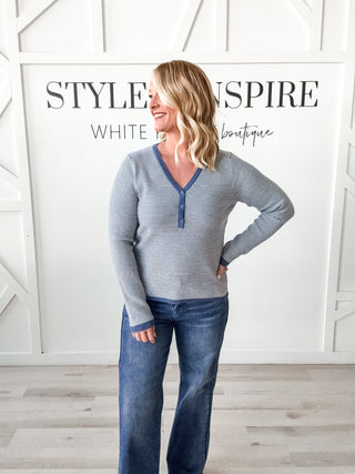 Raegan V-Neck Waffle Stripe Henley