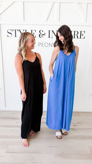 Woman wearing long maxi cami dress