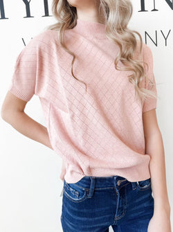 Audrie Mock Neck Pointelle Crosshatch Sweater