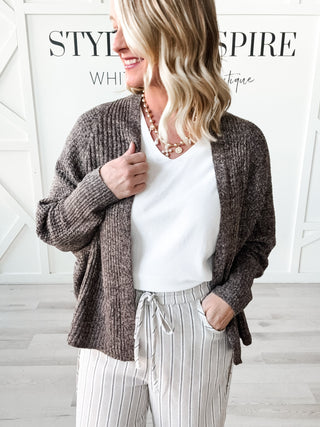 Lenore Ribbed Waffle Knit Open Cardigan