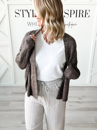 Lenore Ribbed Waffle Knit Open Cardigan