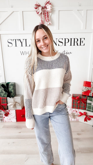 Debra Color Block Ribbed Chenille Sweater