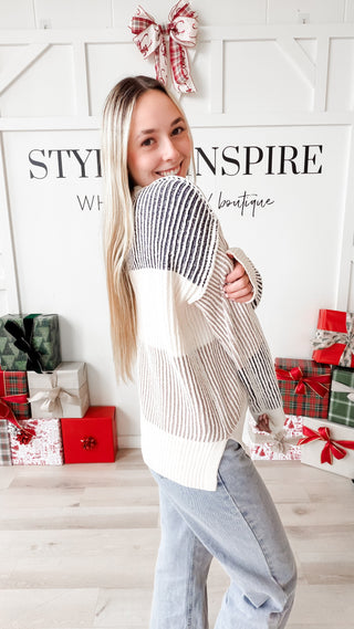 Debra Color Block Ribbed Chenille Sweater