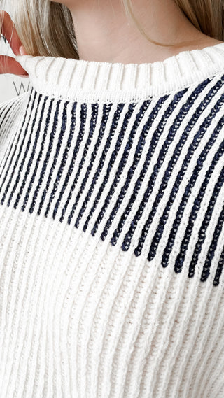 Debra Color Block Ribbed Chenille Sweater