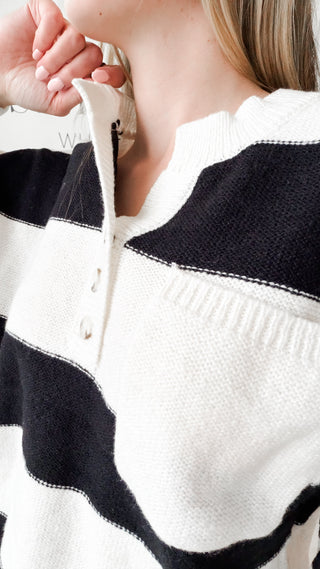 Audrey Stripe Half Button Sweater